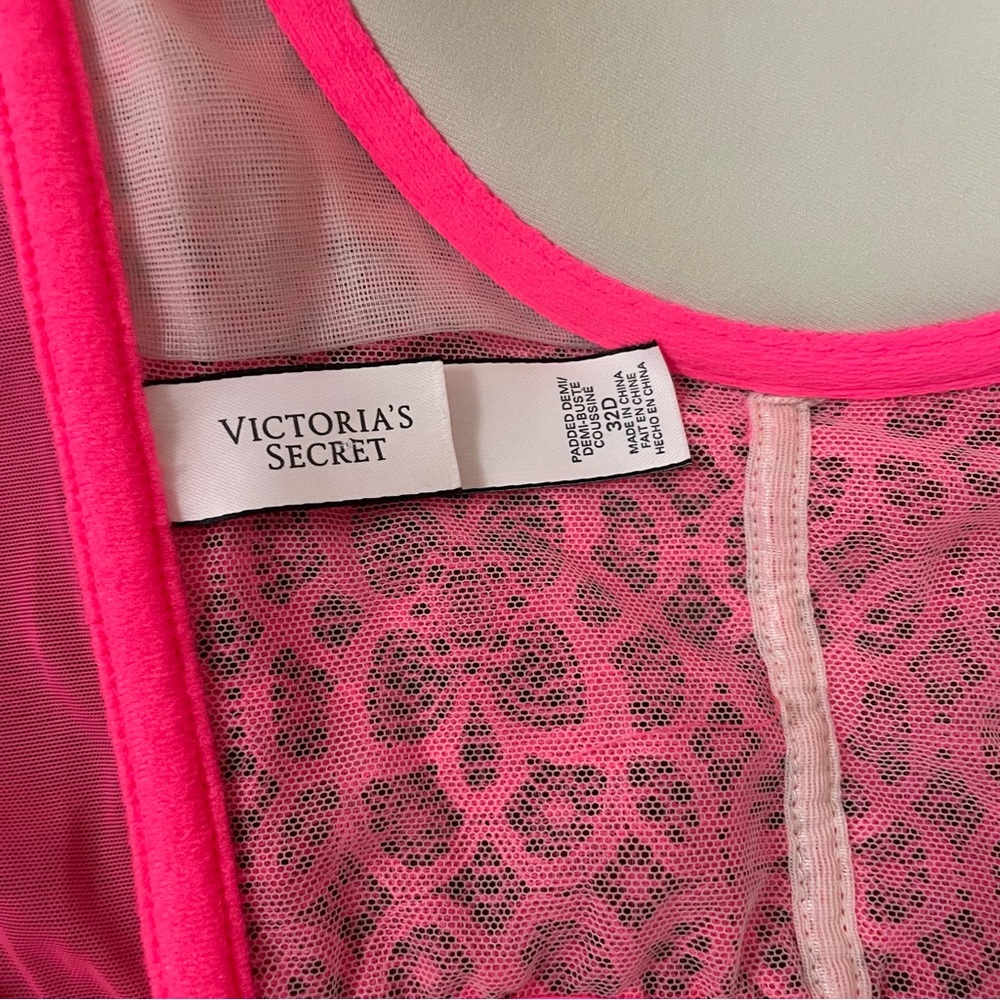 Victoria’s Secret Bright Pink Lace Push up Bustier 32B - Picture 4 of 5